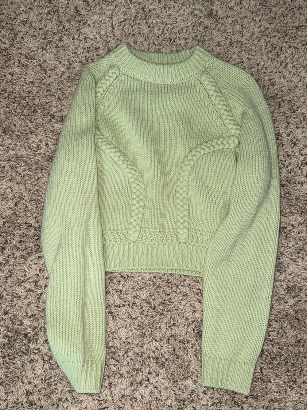 Forever 21 Mint Green Cable-Knit Crewneck Sweater